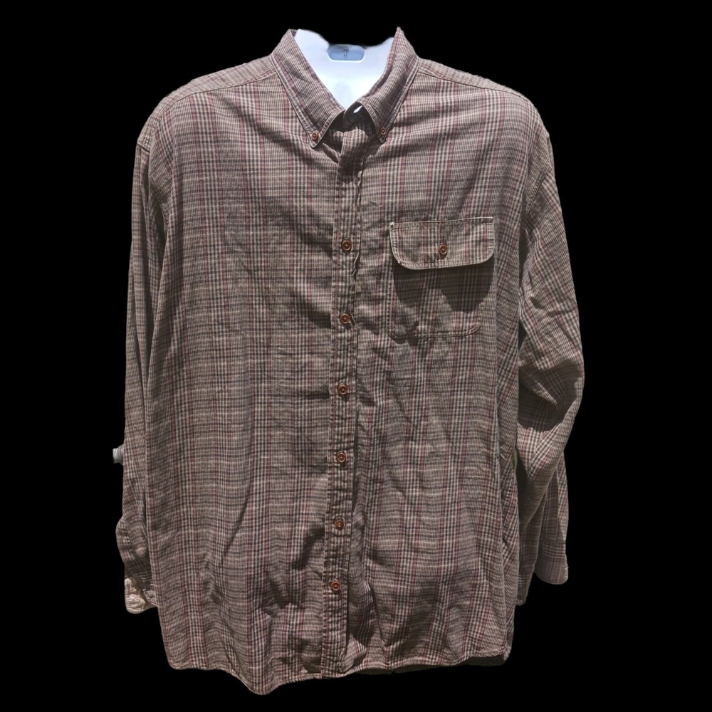 VINTAGE ORVIS Flannel Shirt Button Up Hiking Lightweight Brown Plaid Men XLT